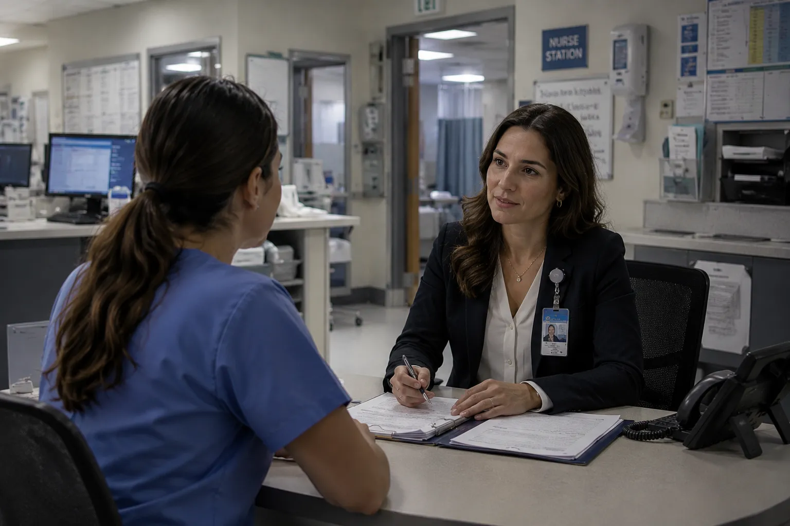 Healthcare professional in a recruiting interview