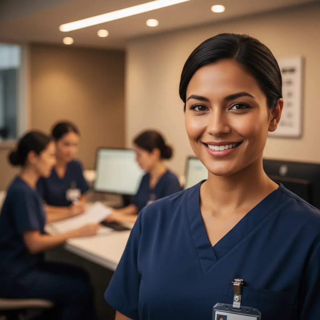 Clinicians collaborating in a healthcare setting