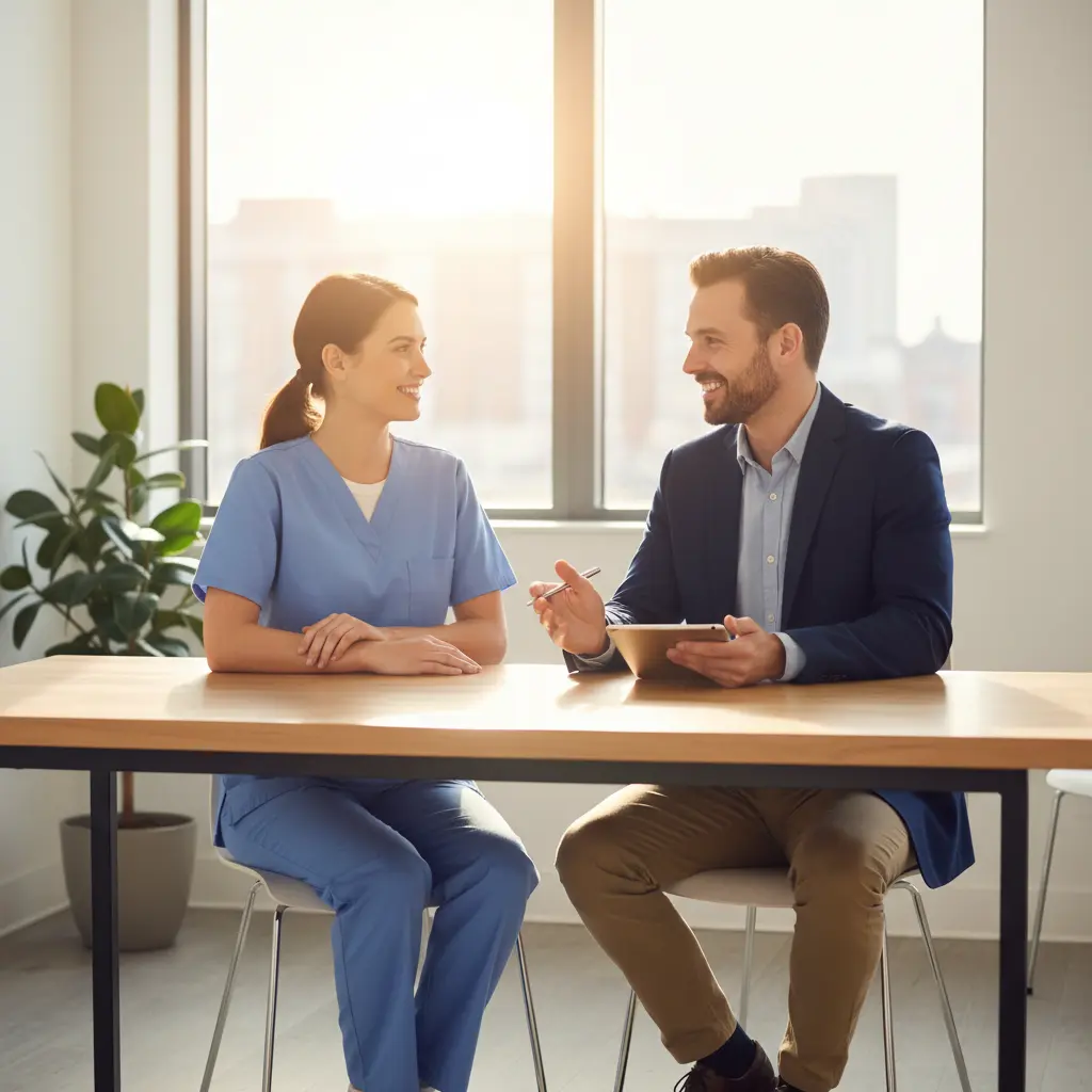 Healthcare professional in a recruiting interview