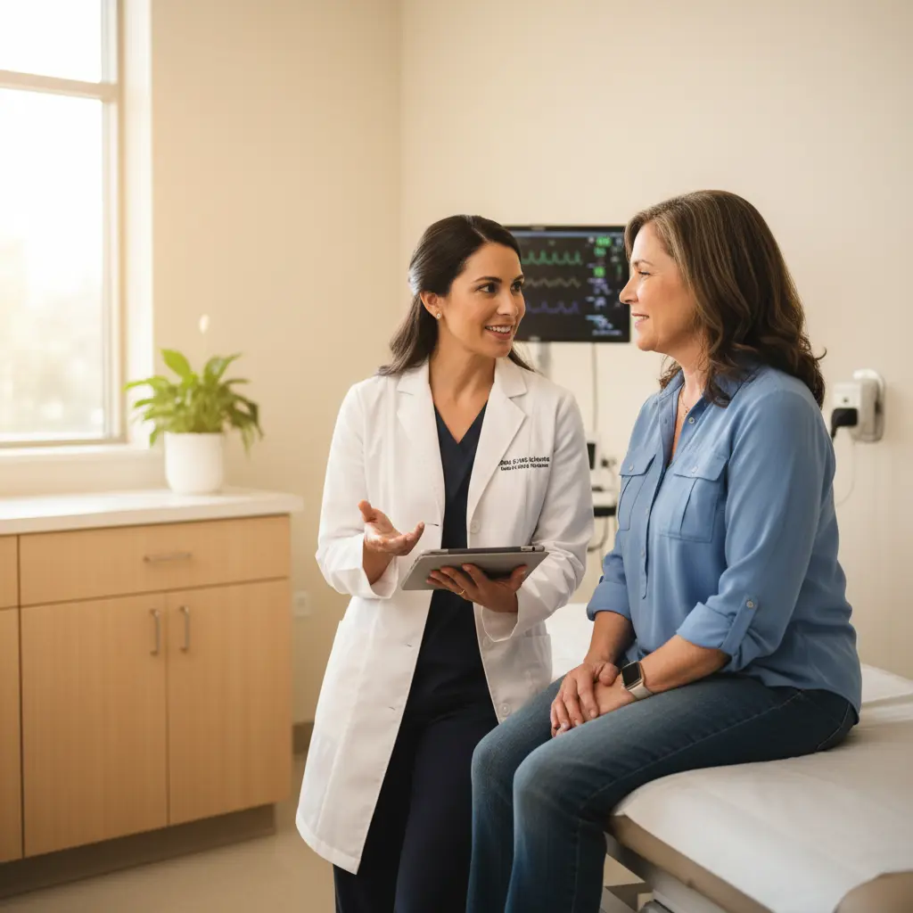 Physician assistant consulting with a patient