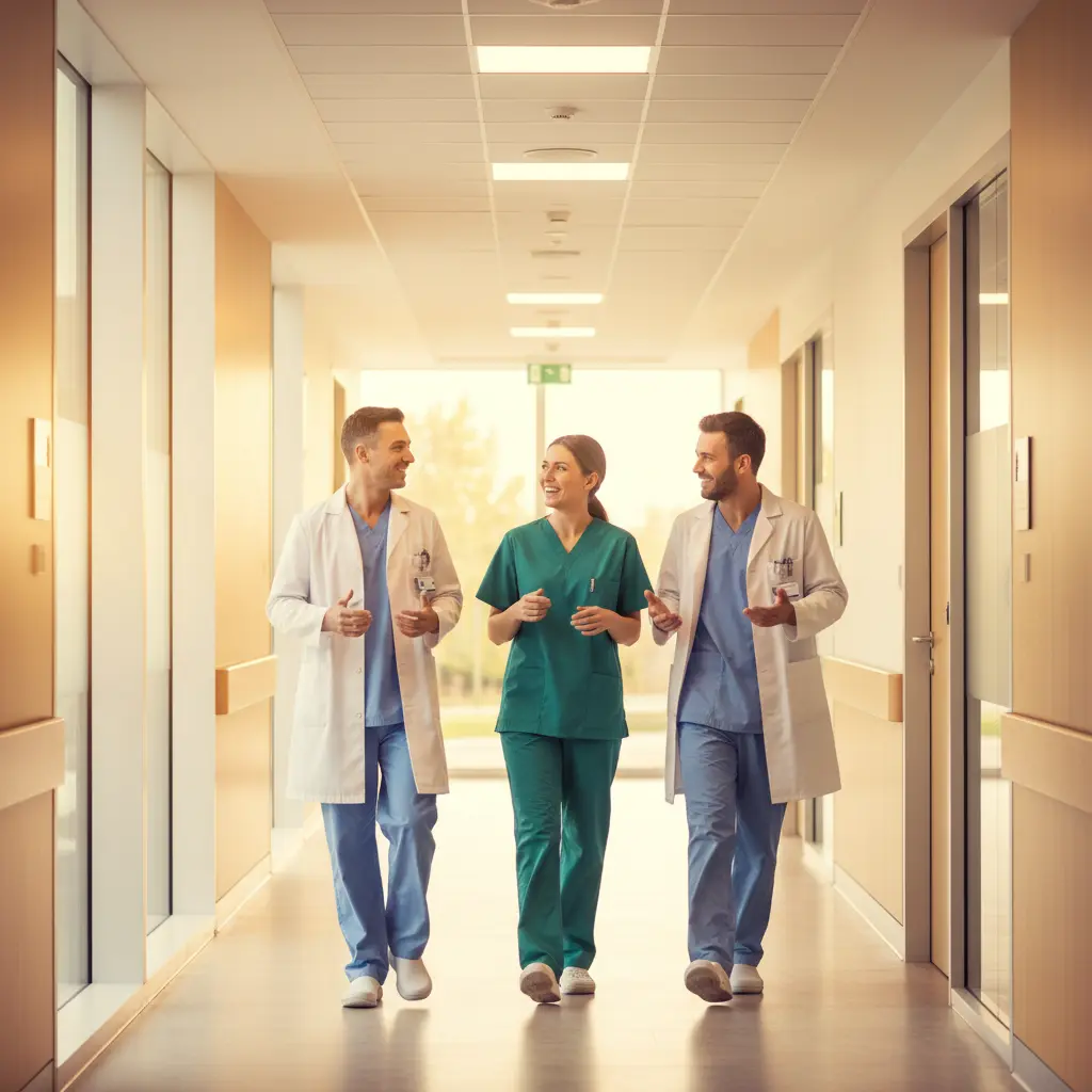 Medical team in a hospital hallway